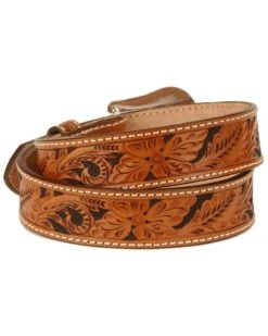 Tony Lama Men's Floral Tooled Leather Belt - Reg & Big -Wraner Clothing Shop 120153 22 P2