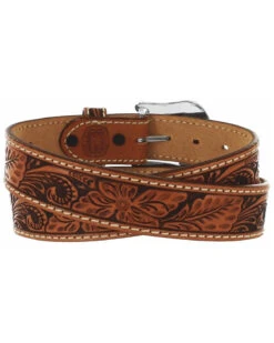 Tony Lama Men's Floral Tooled Leather Belt - Reg & Big -Wraner Clothing Shop 120153 7049 P2