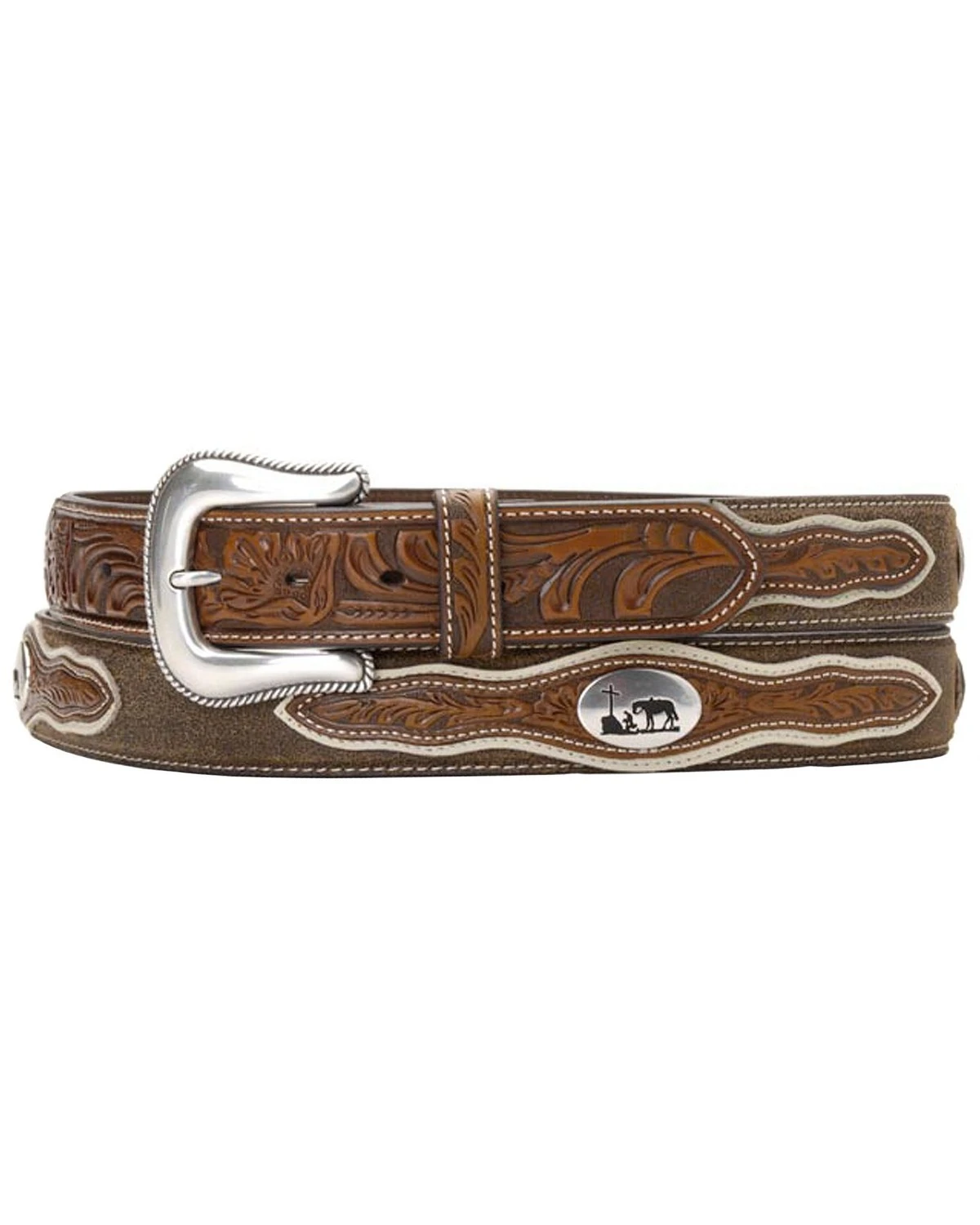 Nocona Cowboy Prayer Concho Tooled Billets Belt 3 Nocona Cowboy Prayer Concho Tooled Billets Belt