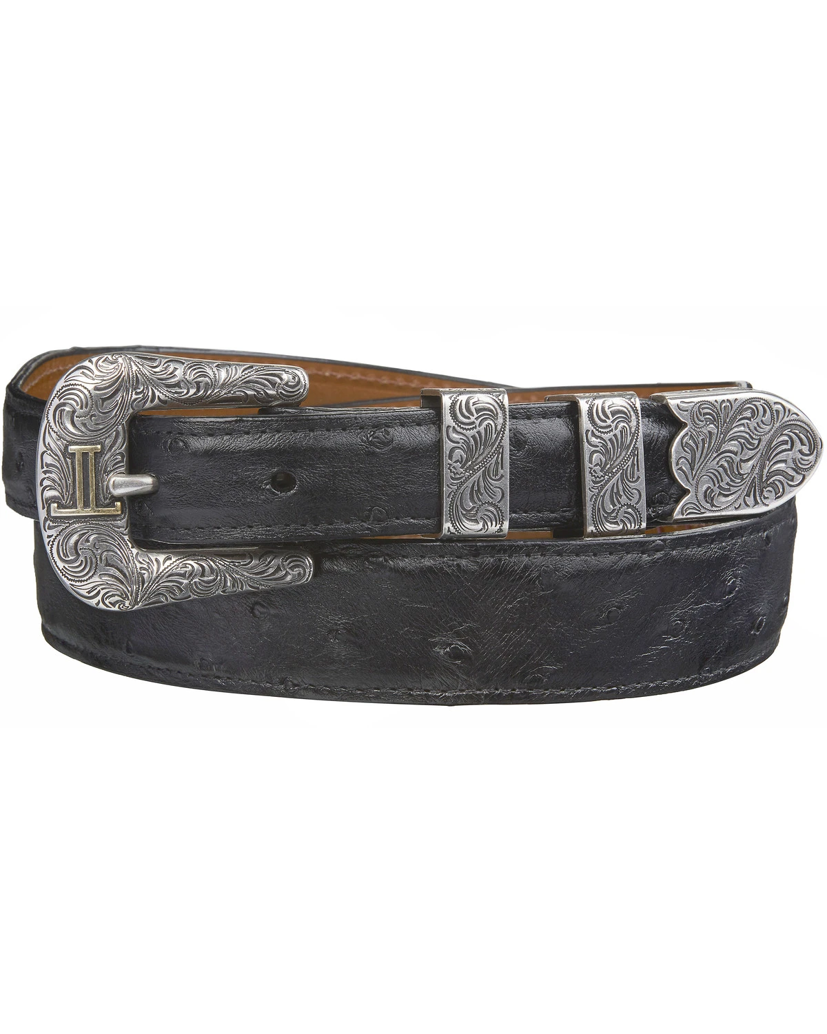 Lucchese Men's Black Full Quill Ostrich Leather Belt 3 Lucchese Men's Black Full Quill Ostrich Leather Belt