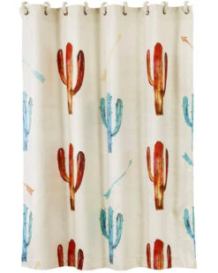 HiEnd Accents Cream Printed Cactus Shower Curtain