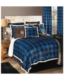 Carstens Home Wrangler Blue Lumberjack Buffalo Plaid Sherpa Fleece 4-Piece Bedding Set - King Size