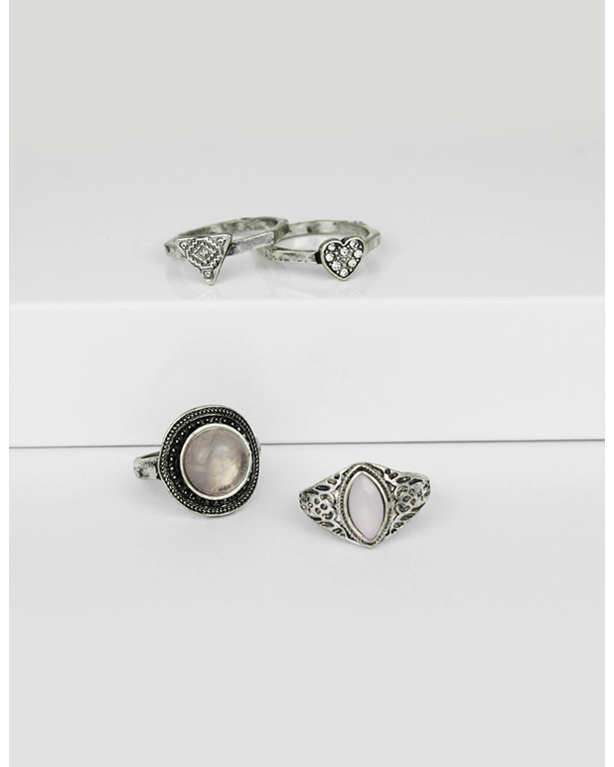 Prime Time Jewelry Women's 4-piece Silver & Pink Stone Ring Set 3 Prime Time Jewelry Women's 4-piece Silver & Pink Stone Ring Set