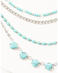 Prime Time Jewelry Women's Turquoise & Silver Layered Necklace Set -Wraner Clothing Shop 2000338301 040 P2