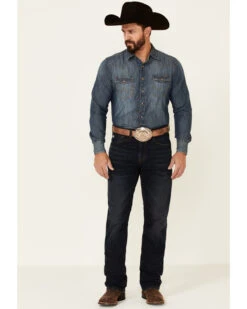 Rock & Roll Denim Men's Hooey Double Barrel Dark Vintage Stretch Relaxed Stackable Bootcut Jeans -Wraner Clothing Shop 2000345010 400 P3