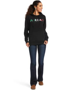 Ariat Women's Black R.E.A.L Mexico Embroidered Logo Pullover Hoodie - Plus -Wraner Clothing Shop 2000347975 001 P4