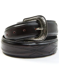Moonshine Spirit Men's Black Cherry Stitched Pattern Leather Belt