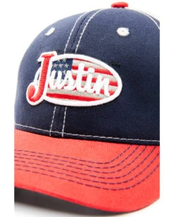 Justin Men's Navy Red & White Embroidered Flag Logo Mesh-Back Ball Cap -Wraner Clothing Shop 2000353914 410 P2