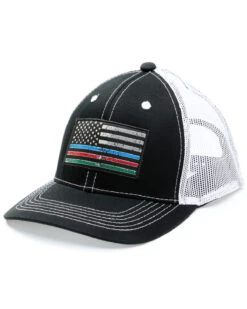 Justin Men's Black Thin Line Embroidered Flag Mesh-Back Ball Cap