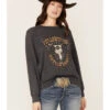Paramount Network's Yellowstone Women's Charcoal Mineral Wash Steerhead Graphic Raglan Sweatshirt -Wraner Clothing Shop 2000356682 022 P1