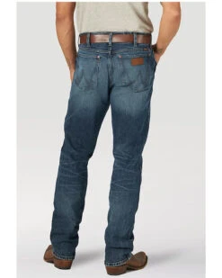 Wrangler Retro Green Men's Lexford Dark Wash Stretch Slim Straight Jeans -Wraner Clothing Shop 2000358071 400 P3