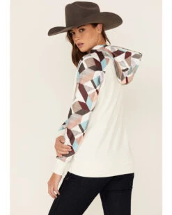 Hooey Women's Modern Colorblock Geo Print Pullover Hooded Sweater -Wraner Clothing Shop 2000360944 110 P3