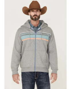 HOOey Men's Chest Stripe Light Gray Zip-Front Hooded Jacket
