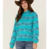 RANK 45 Women's Southwestern Stripe Pullover Sweatshirt Hoodie -Wraner Clothing Shop 2000365666 440 P1