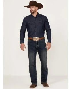 Rock & Roll Denim Men's Hooey Dark Wash Double Barrel Reflex Stackable Bootcut Jeans -Wraner Clothing Shop 2000367638 201 P3