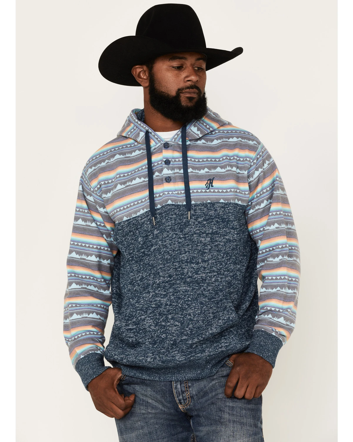 Hooey Men's Southwestern Print Landscape 1/4 Button Hooded Pullover 3 Hooey Men's Southwestern Print Landscape 1/4 Button Hooded Pullover