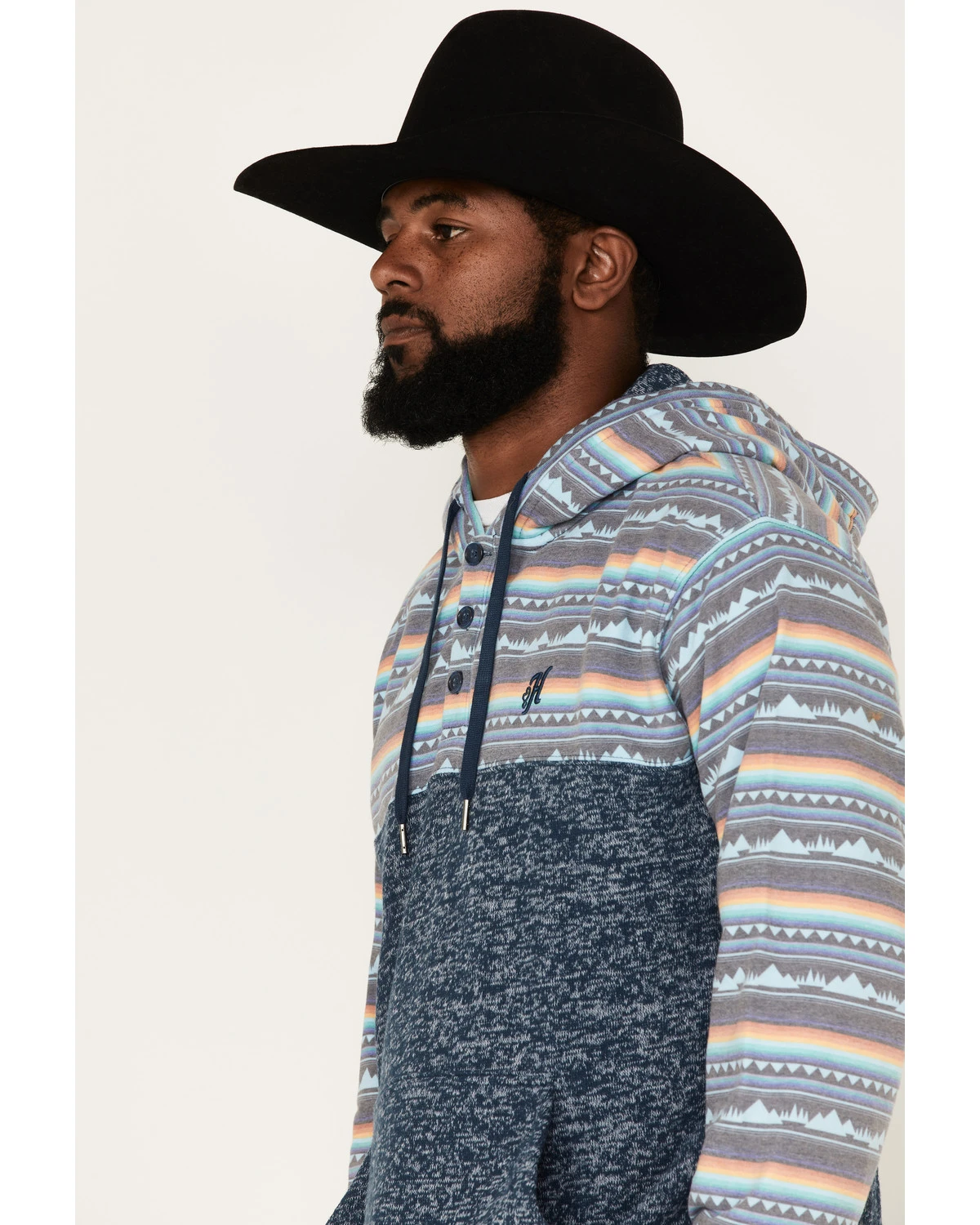 Hooey Men's Southwestern Print Landscape 1/4 Button Hooded Pullover 4 Hooey Men's Southwestern Print Landscape 1/4 Button Hooded Pullover - Image 2