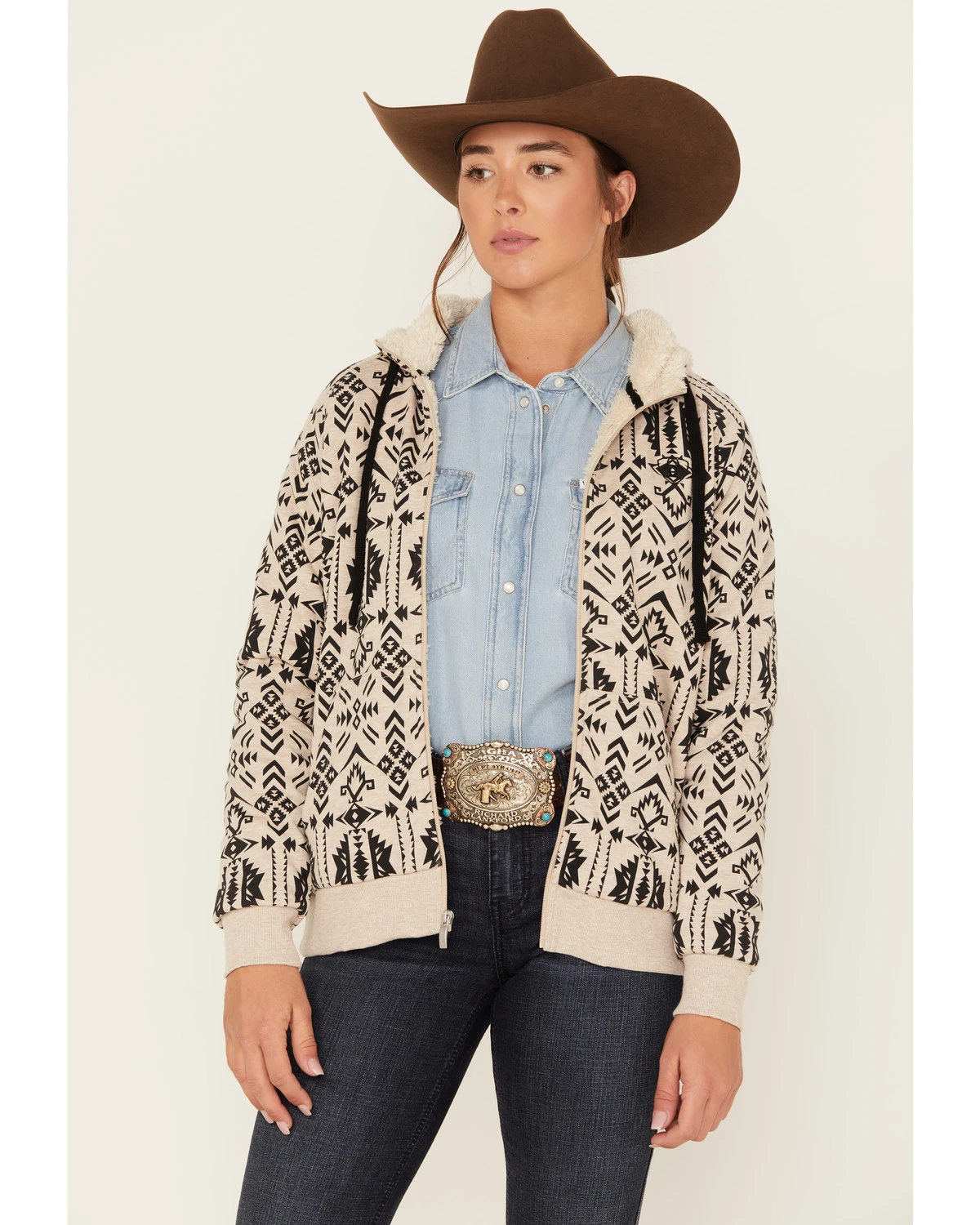 Ariat Women's R.E.A.L. Southwestern Print Sherpa-Lined Zip Hoodie 3 Ariat Women's R.E.A.L. Southwestern Print Sherpa-Lined Zip Hoodie