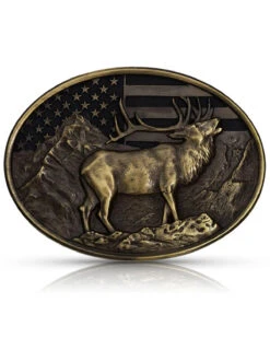 Montana Silversmiths Brass Elk Flag Buckle