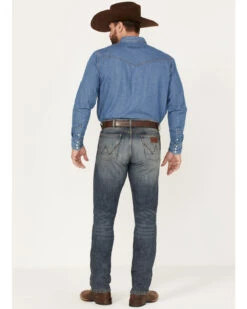 Wrangler Retro Men's Dark Night Medium Wash Slim Straight Stretch Denim Jeans -Wraner Clothing Shop 2000388947 414 P3