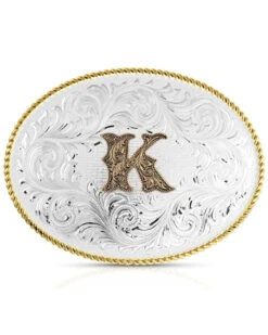 Montana Silversmiths Classic Western Oval Two-Tone Initial Belt Buckle - K