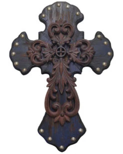HiEnd Accents Studded Wood Wall Cross With Metal Cross Overlay